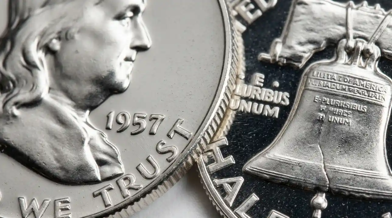 close-up of 1957 Half Dollar edge and relief