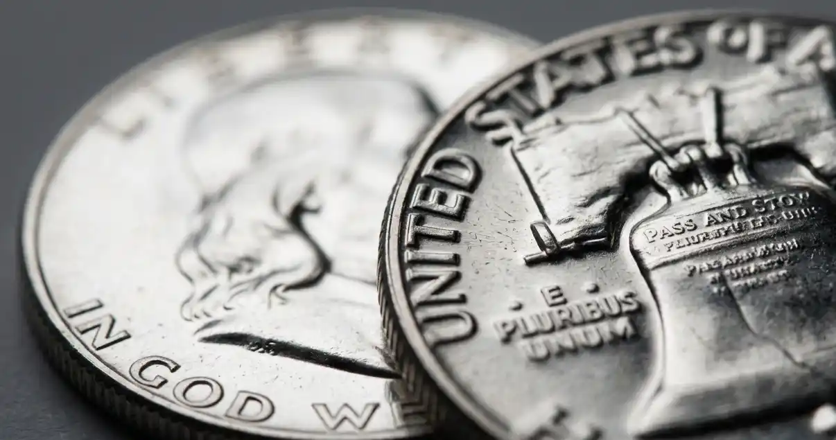 detailed close-up of 1957 Half Dollar with shallow depth of field
